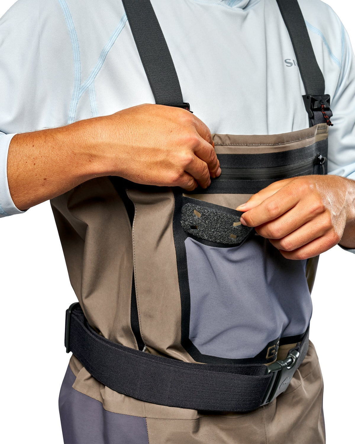 Simms G3 Pro Guide Waders top-access chest storage
