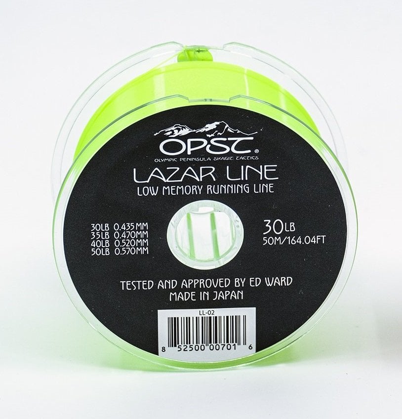 OPST Pure Skagit Lazar Line spool in Hi-Vis Green monofilament shooting line