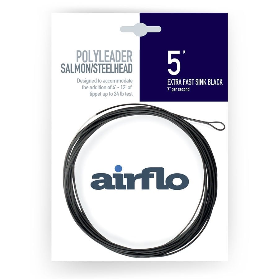 Airflo polyleader - salmon and steelhead - 5ft extras fast sink black -fishing line packaging on a white background