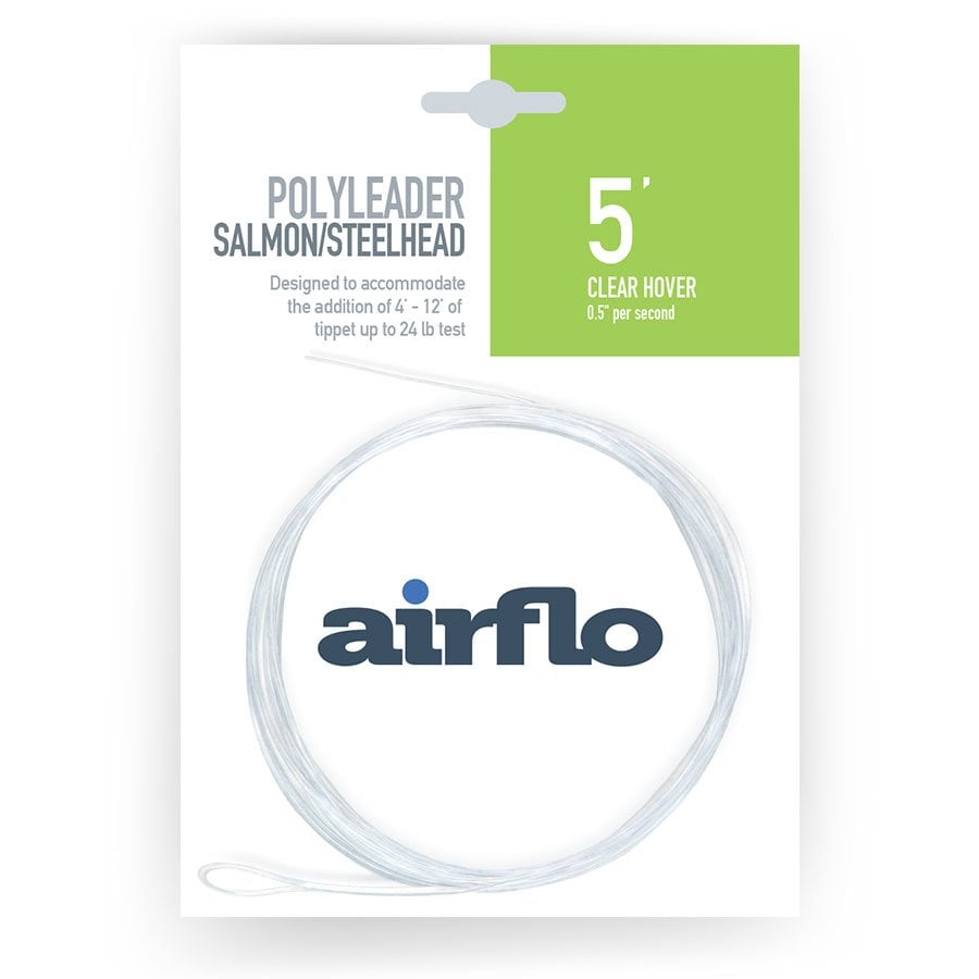 Airflo polyleader 5ft clear hover fishing line packaging with clear leader and branding on a white background