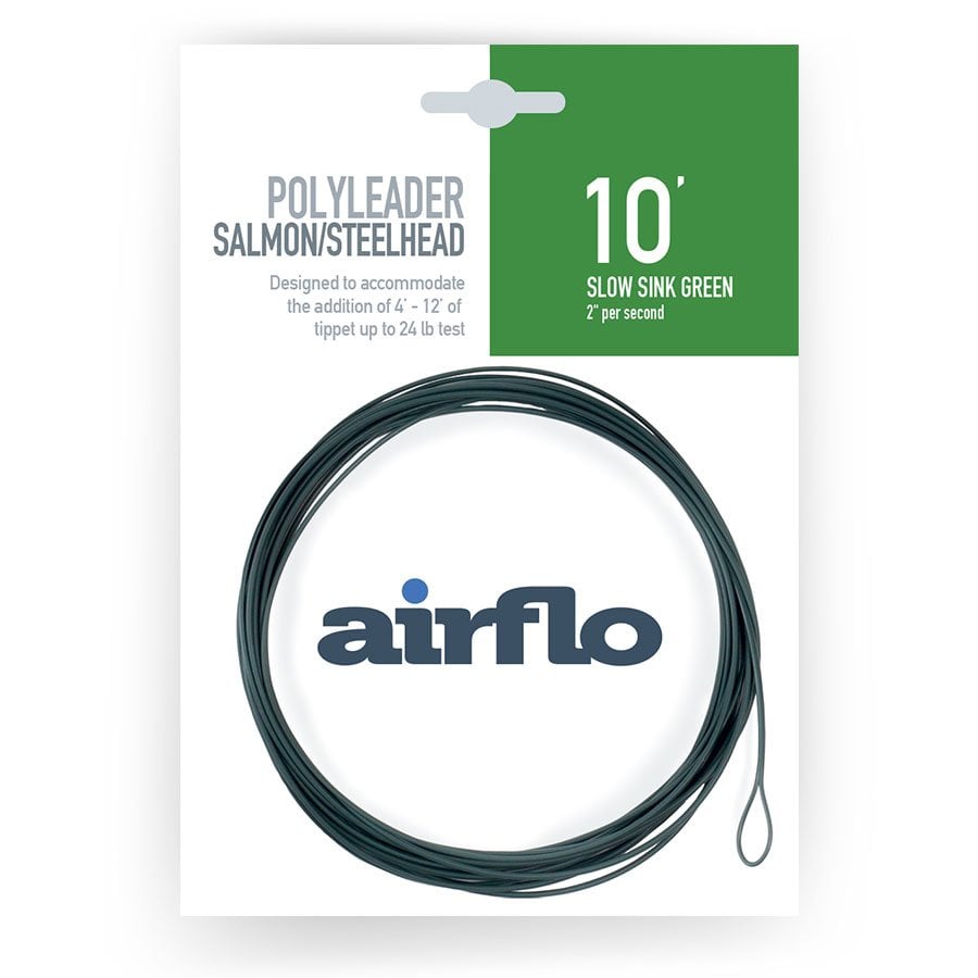 Airflo polyleader 10ft slow sink green fishing line packaging on a white background